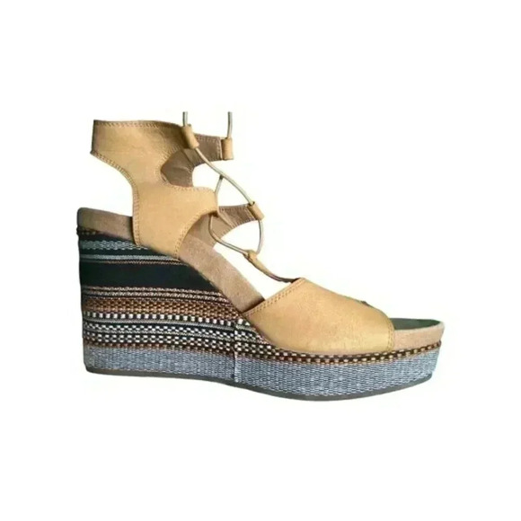 Lucky Brand Strappy Wedge Platform Shoes - 9.5 Like New Tan - Picture 4 of 15